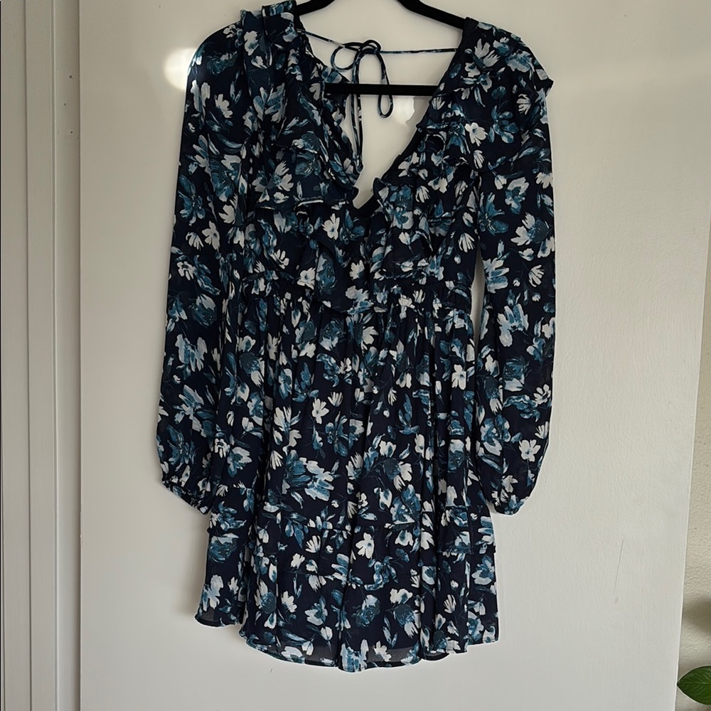Abercrombie & Fitch Floral Long Sleeve Dress - Black and Blue
